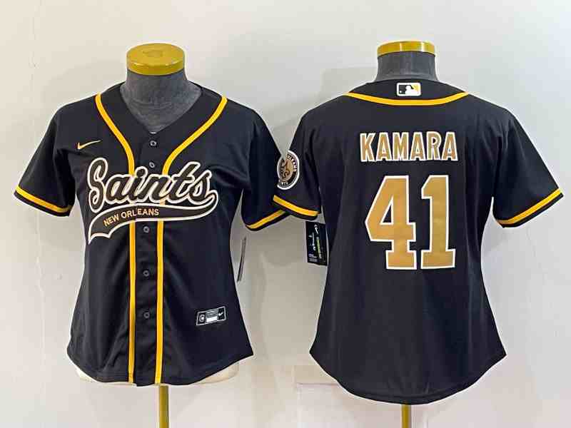 Youth New Orleans Saints #41 Alvin Kamara Black With Patch Cool Base Stitched Baseball Jersey