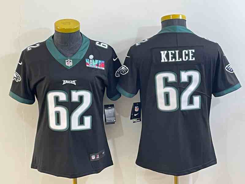 Women's Philadelphia Eagles #62 Jason Kelce Black Super Bowl LVII PatchVapor Untouchable Limited Stitched Football Jersey