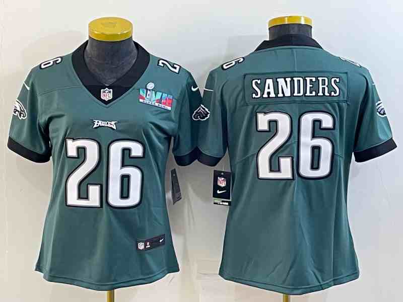 Women's Philadelphia Eagles #26 Miles Sanders Green Super Bolw LVII Patch Vapor Untouchable Limited Stitched Football Jersey