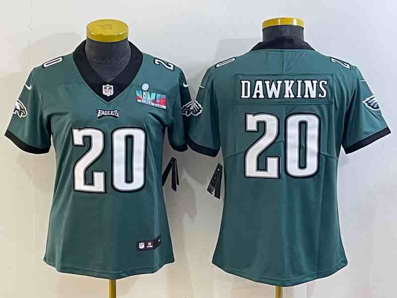 Women's Philadelphia Eagles #20 Brian Dawkins Green Super Bowl LVII PatchVapor Untouchable Limited Stitched Football Jersey