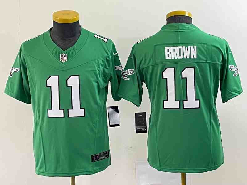 Women's Philadelphia Eagles #11 A. J. Brown Green 2023 F.U.S.E. Stitched Football Jersey