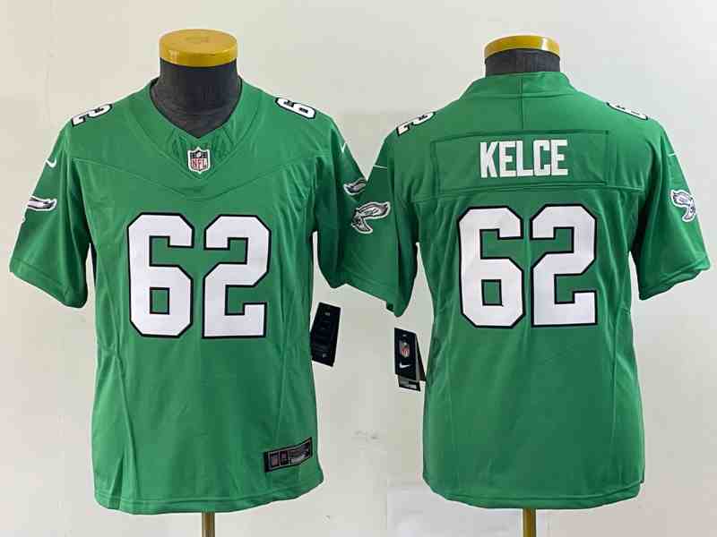 Women's Philadelphia Eagles #62 Jason Kelce Green 2023 F.U.S.E. Stitched Football Jersey