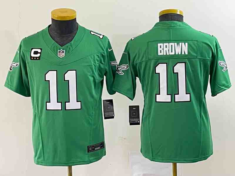 Youth Philadelphia Eagles #11 A. J. Brown Green 2023 F.U.S.E. With C Patch Stitched Football Jersey