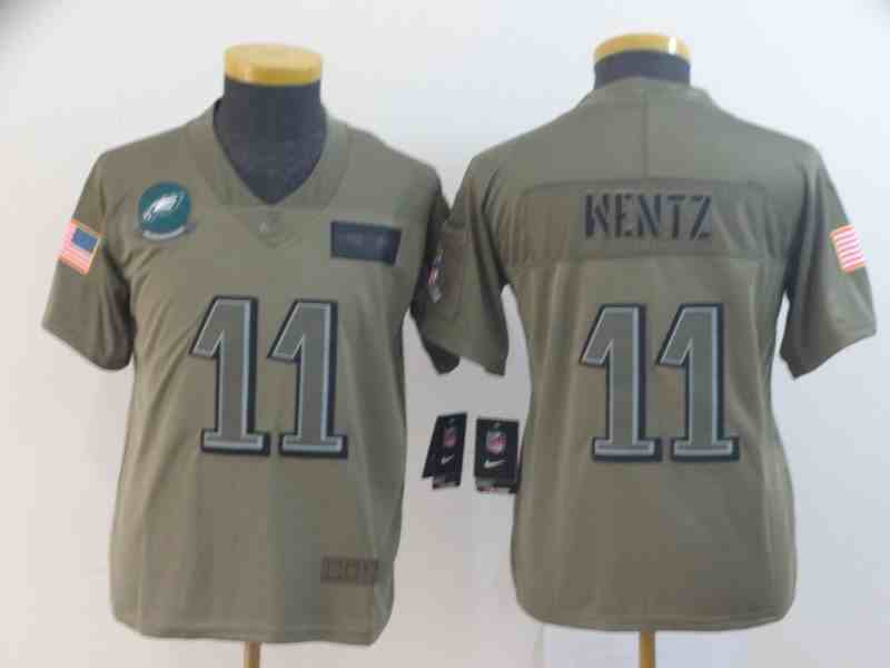 Youth Nike Philadelphia Eagles #11 Carson Wentz Olive Salute To Service Limited Stitched NFL Jersey