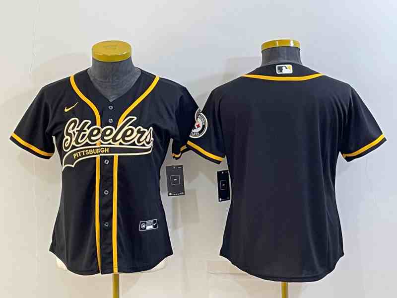 Women's Pittsburgh Steelers Blank Black With Patch Cool Base Stitched Baseball Jersey