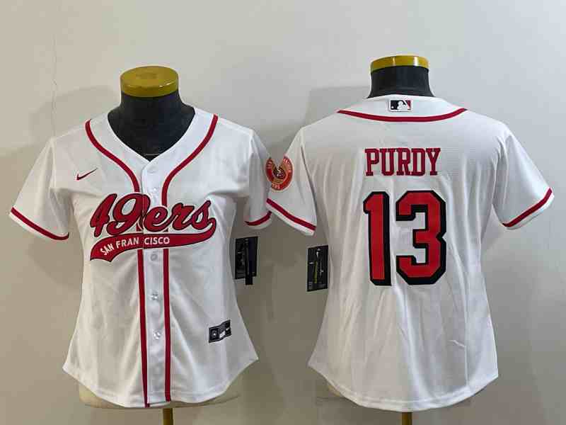 Women's San Francisco 49ers #13 Brock Purdy New White With Patch Cool Base Stitched Baseball Jersey