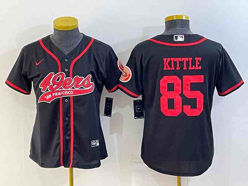 Women's San Francisco 49ers #85 George Kittle Black With Patch Cool Base Stitched Baseball Jersey