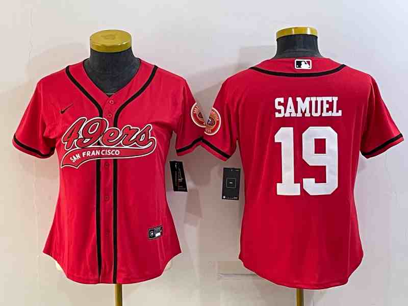 Women's San Francisco 49ers #19 Deebo Samuel Red With Patch Cool Base Stitched Baseball Jersey (2)