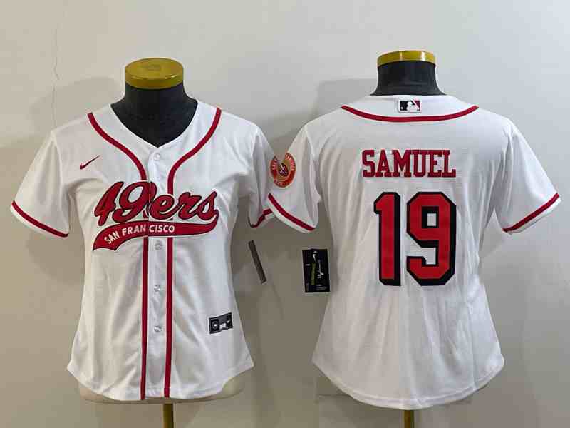 Women's San Francisco 49ers #19 Deebo Samuel New White With Patch Cool Base Stitched Baseball Jersey