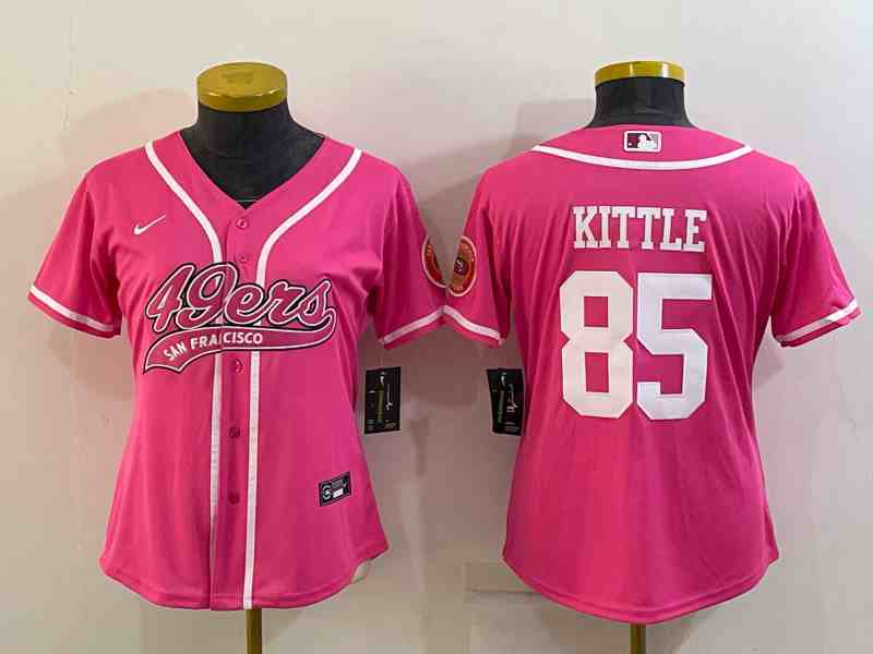 Women's San Francisco 49ers #85 George Kittle Pink With Patch Cool Base Stitched Baseball Jersey