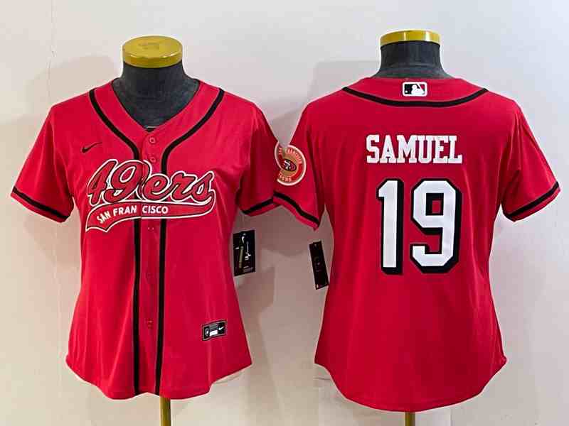 Women's San Francisco 49ers #19 Deebo Samuel New Red With Patch Cool Base Stitched Baseball Jersey (2)