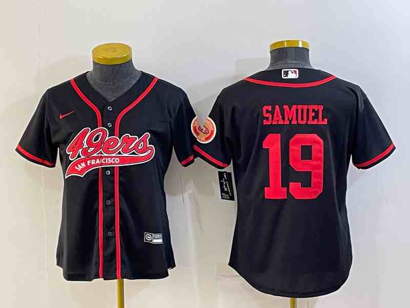 Women's San Francisco 49ers #19 Deebo Samuel Black With Patch Cool Base Stitched Baseball Jersey (2)