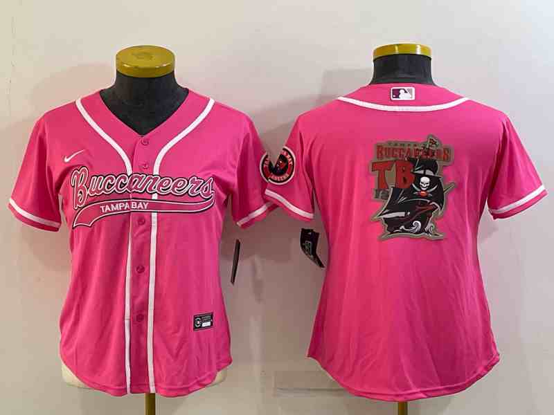 Women's Tampa Bay Buccaneers Pink Team Big Logo With Patch Cool Base Stitched Baseball Jersey