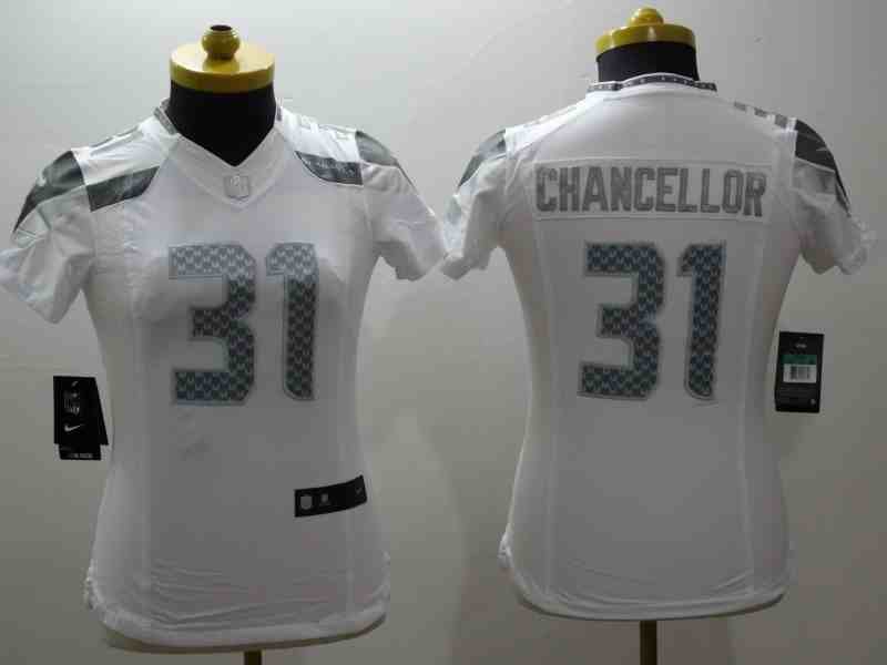 Nike Seahawks 31 Kam Chancellor White Platinum Women Limited Jersey