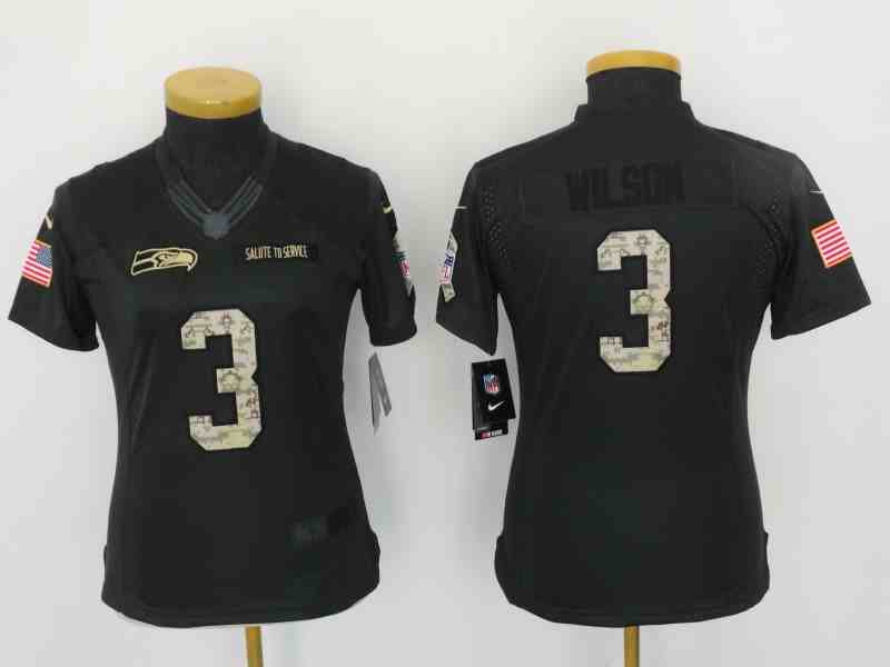 Women's Seattle Seahawks #3 Russell Wilson Black Salute To Service Limited Stitched Jersey
