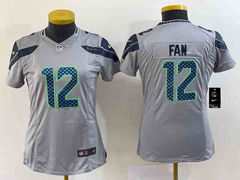 Women's Seattle Seahawks #12 Fan Gray Untouchable Limited Stitched Jersey