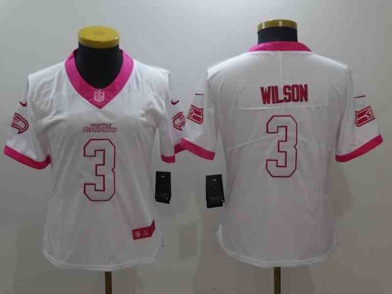 Nike Seahawks #3 Russell Wilson WhitePink Women's Stitched NFL Limited Rush Fashion Jersey