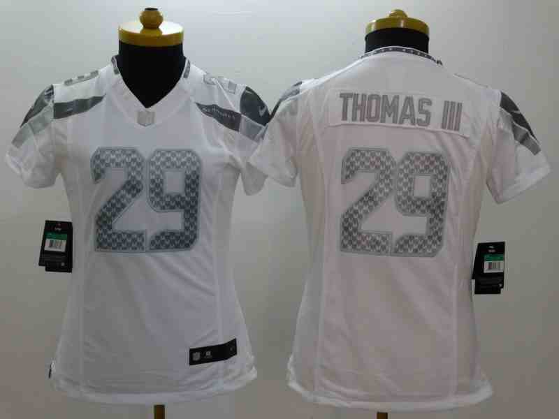 Nike Seahawks 29 Thomas III Wilson White Platinum Women Limited Jerseys