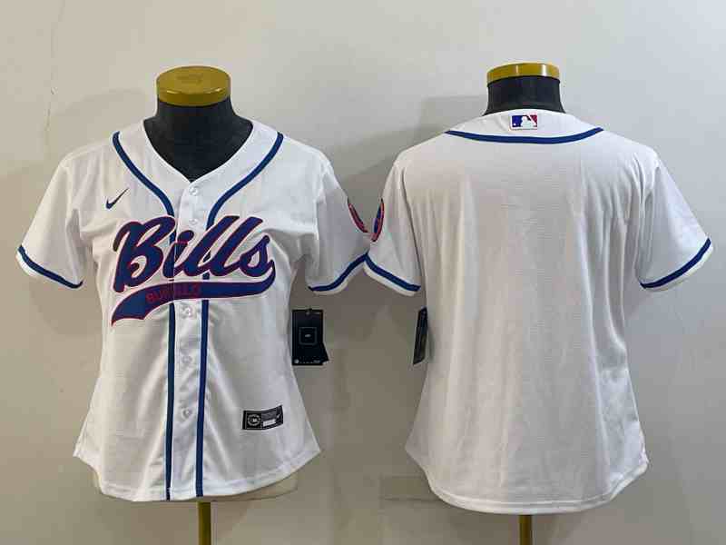 Youth Buffalo Bills Blank White With Patch Cool Base Stitched Baseball Jersey