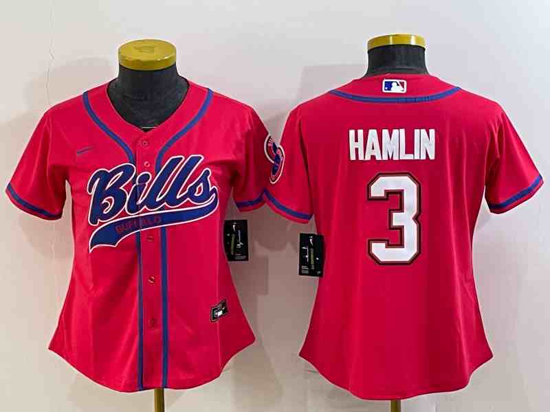Youth  Buffalo Bills #3 Damar Hamlin Red With Patch Cool Base Stitched Baseball Jersey