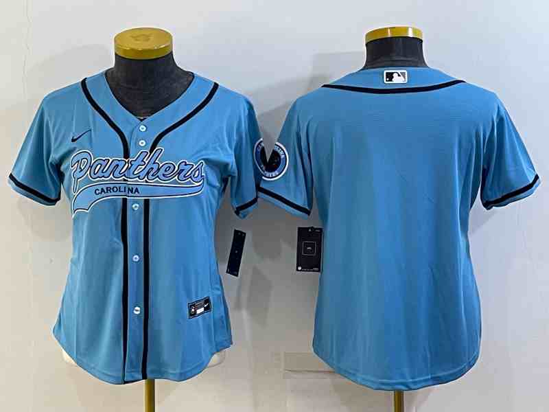 Women's Carolina Panthers Blank Blue With Patch Cool Base Stitched Baseball Jersey