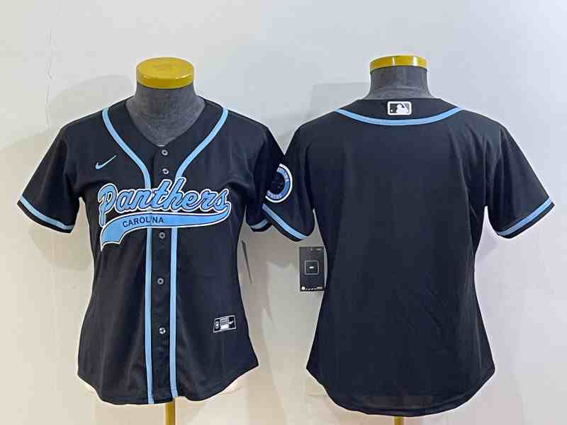 Women's Carolina Panthers Blank Black With Patch Cool Base Stitched Baseball Jersey