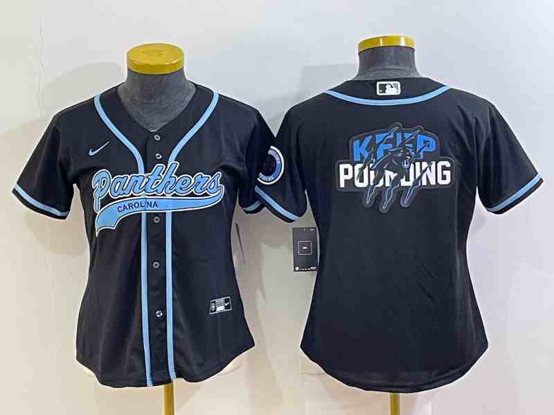 Youth  Carolina Panthers Black Team Big Logo With Patch Cool Base Stitched Baseball Jersey
