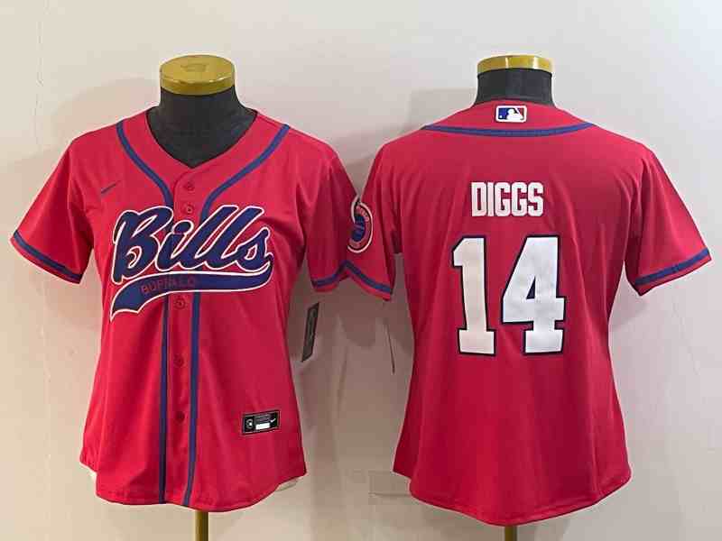 Women's Buffalo Bills #14 Stefon Diggs Red With Patch Cool Base Stitched Baseball Jersey
