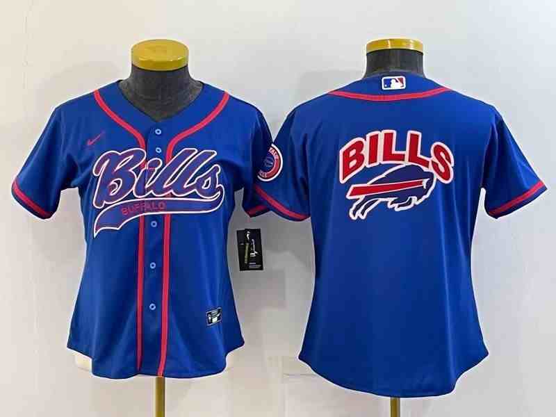 Women's Buffalo Bills Royal Team Big Logo With Patch Cool Base Stitched Baseball Jersey