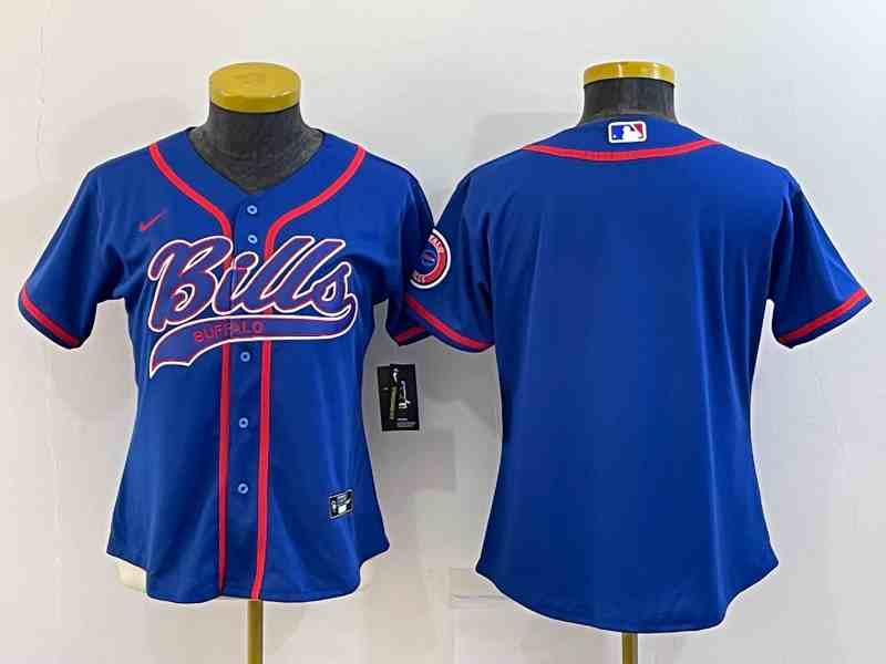 Women's Buffalo Bills  Royal With Patch Cool Base Stitched Baseball Jersey