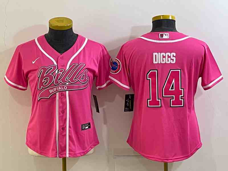 Women's Buffalo Bills #14 Stefon Diggs Pink With Patch Cool Base Stitched Baseball Jersey