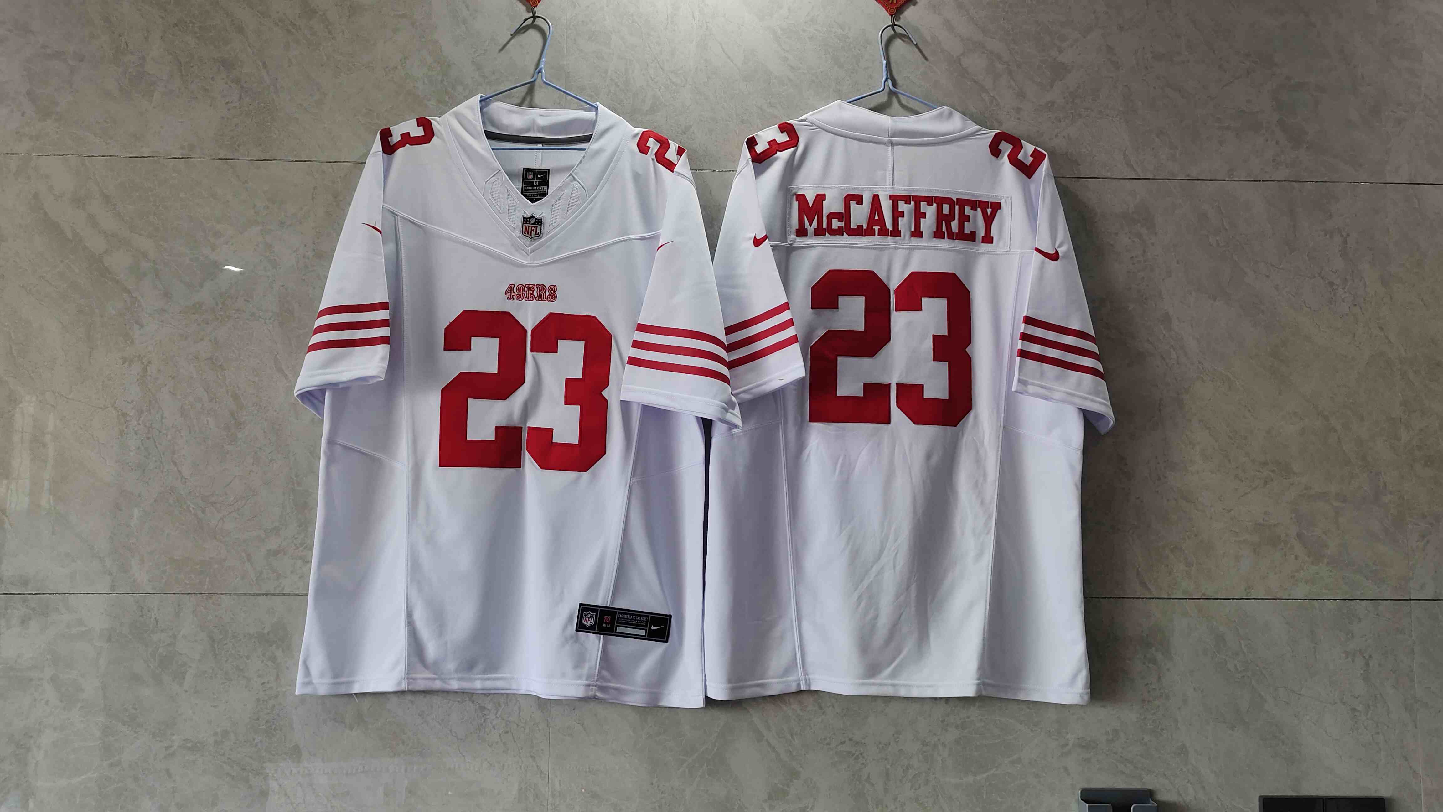 Men's San Francisco 49ers #23 Christian McCaffrey White 2023 F.U.S.E. Vapor Untouchable Limited Stitched Football Jersey