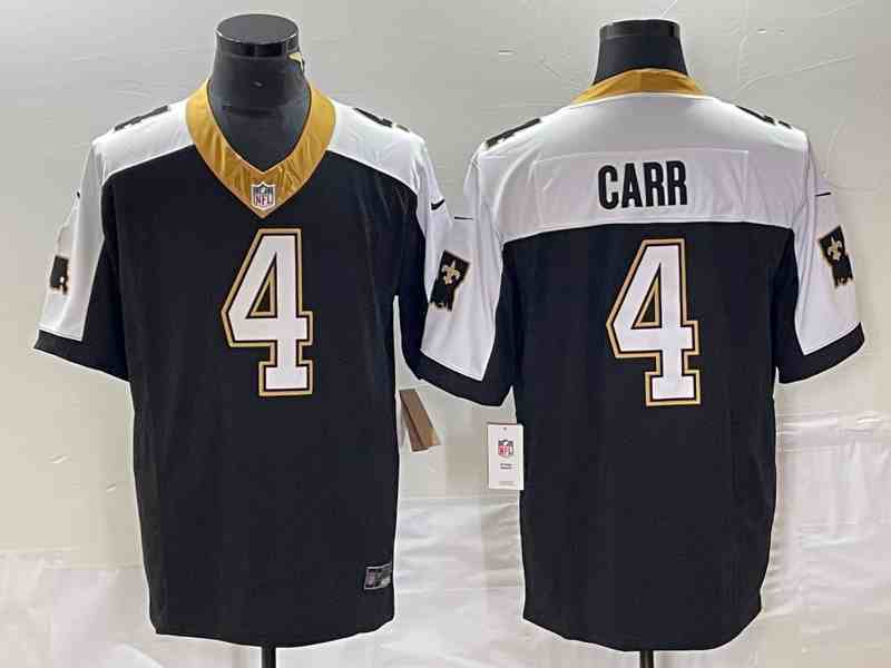 Men's New Orleans Saints #4 Derek Carr White Black 2023 F.U.S.E. 1987 Legacy Vapor Stitched Jersey
