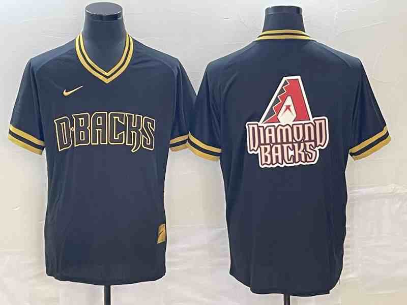 Men's Arizona Diamondbacks Black Team Big Logo Cool Base Stitched Baseball Jersey 4