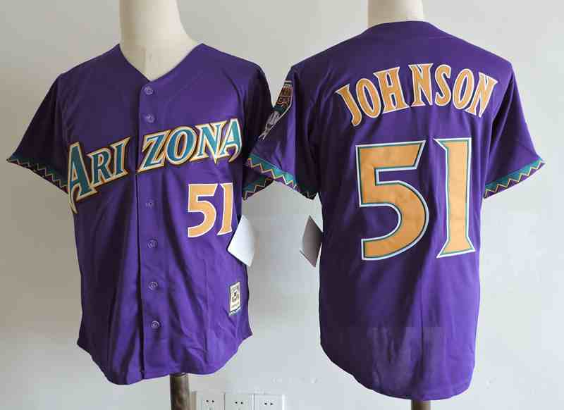 Men's Arizona Ness Diamondbacks #51 Randy Johnson Purple Throwback Stitched MLB Jersey