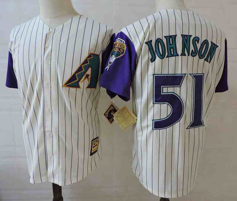 Men's Arizona Diamondbacks #51 Randy Johnson Cream Strip Throwback Stitched MLB Jersey