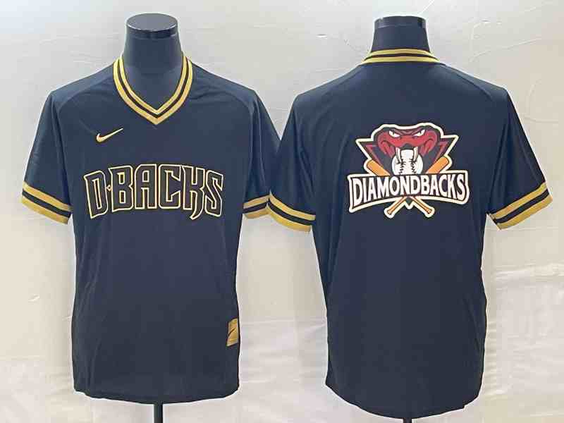 Men's Arizona Diamondbacks Black Team Big Logo Cool Base Stitched Baseball Jersey 3