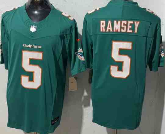 Men's Miami Dolphins #5  Jalen Ramsey Aqua F.U.S.E. Vapor Untouchable Limited Stitched Jersey