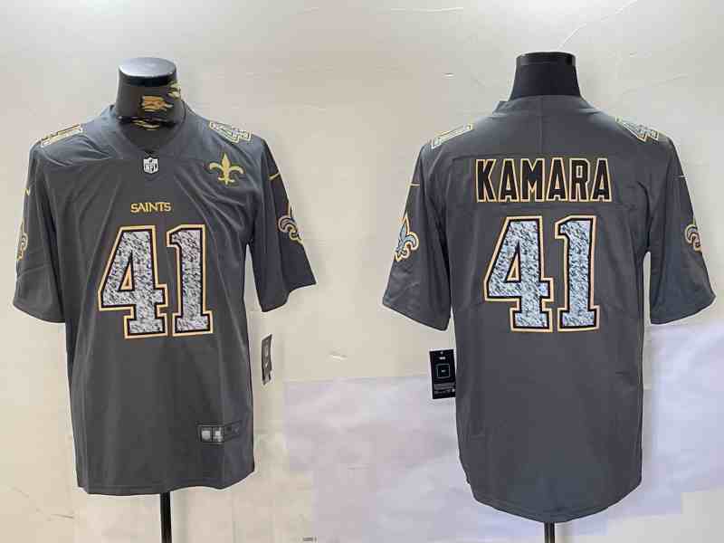 Men's New Orleans Saints #41 Alvin Kamara  Grey Crucial Catch Limited Stitched Jersey-2