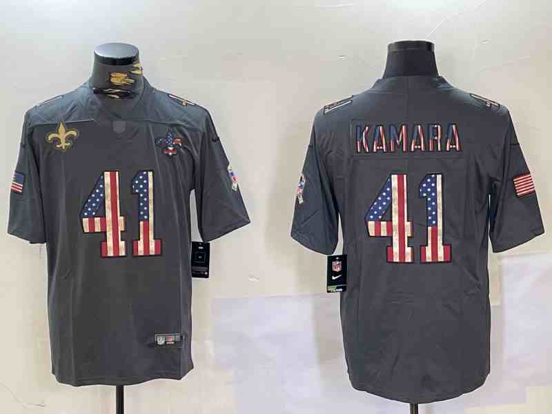 Men's New Orleans Saints #41 Alvin Kamara Grey USA Flag Limited Stitched Jersey-2