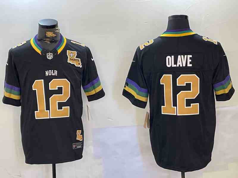 Men's New Orleans Saints #12 Chris Olave Black 2024 F.U.S.E. Vapor Limited Stitched Jersey-1