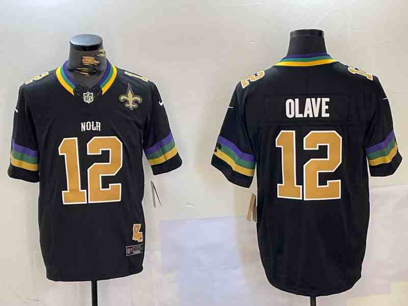 Men's New Orleans Saints #12 Chris Olave Black 2024 F.U.S.E. Vapor Limited Stitched Jersey-2