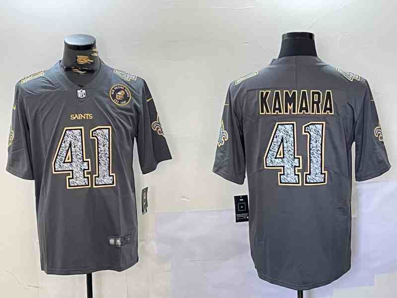 Men's New Orleans Saints #41 Alvin Kamara  Grey Crucial Catch Limited Stitched Jersey-3