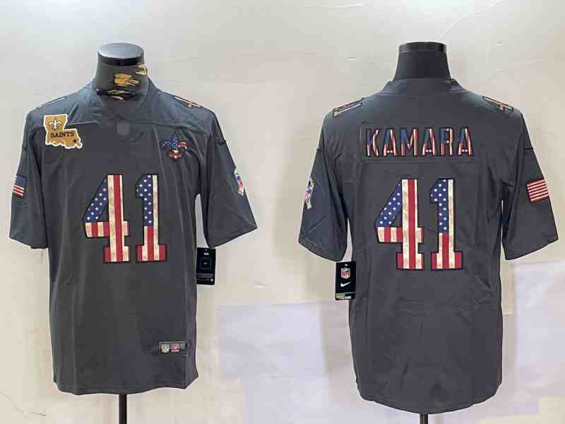 Men's New Orleans Saints #41 Alvin Kamara Grey USA Flag Limited Stitched Jersey-1