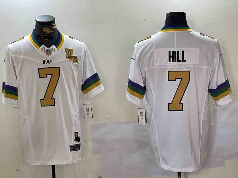 Men's New Orleans Saints #7 Taysom Hill White 2024 F.U.S.E. Vapor Limited Stitched Jersey -1