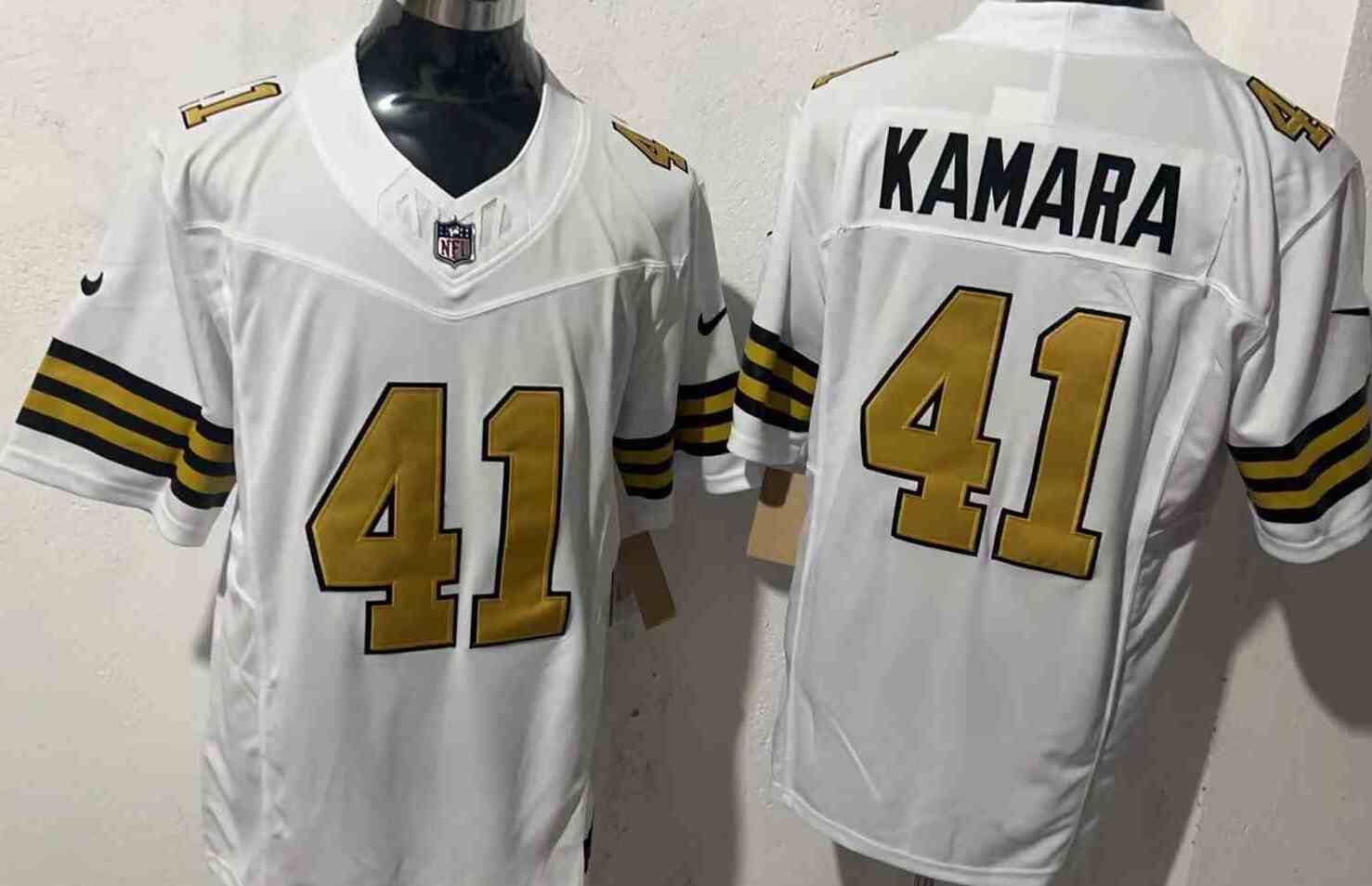 Men's New Orleans Saints #41   Alvin Kamara White 2024 F.U.S.E. Vapor Limited Rush Jersey