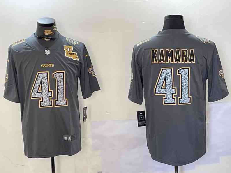 Men's New Orleans Saints #41 Alvin Kamara  Grey Crucial Catch Limited Stitched Jersey-1