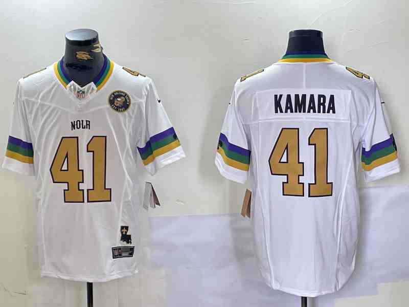 Men's New Orleans Saints #41 Alvin Kamara White 2024 F.U.S.E. Vapor Limited Stitched Jersey-1