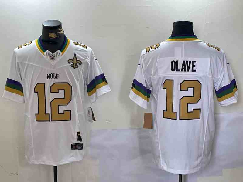 Men's New Orleans Saints #12 Chris Olave White 2024 F.U.S.E. Vapor Limited Stitched Jersey-2