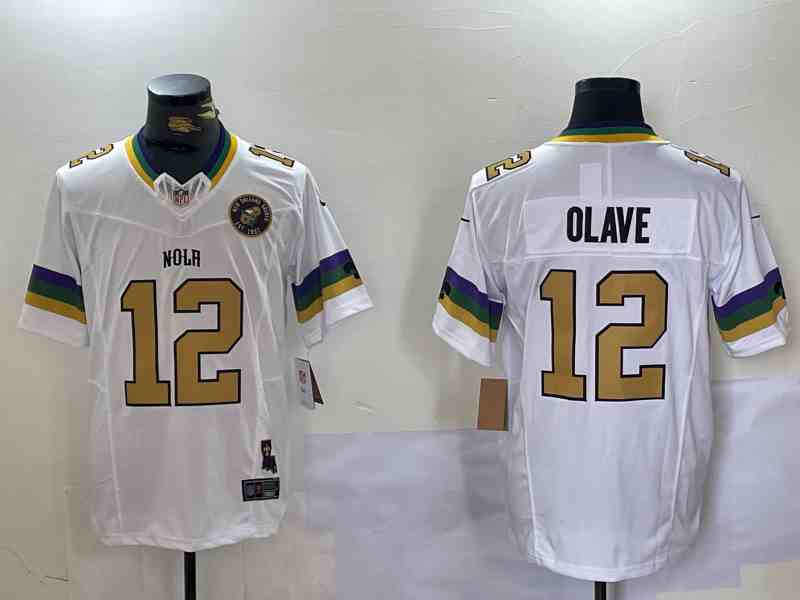 Men's New Orleans Saints #12 Chris Olave White 2024 F.U.S.E. Vapor Limited Stitched Jersey-1